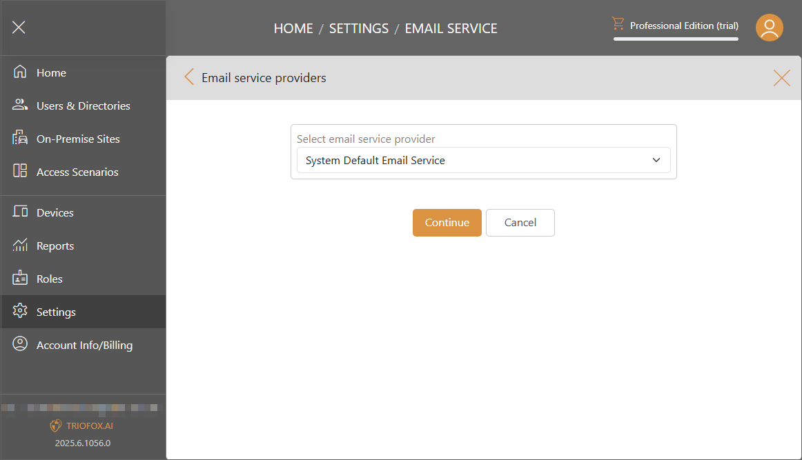 Triofox.ai Settings - Email Service