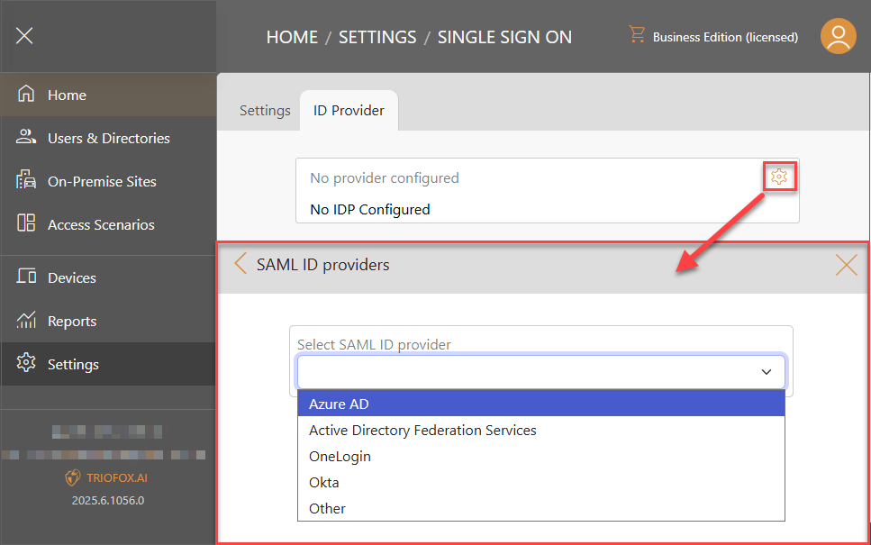 Triofox.ai Settings - Single Sign On