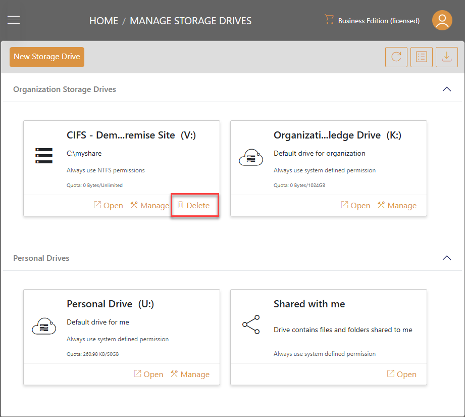 Triofox.ai Delete Drive