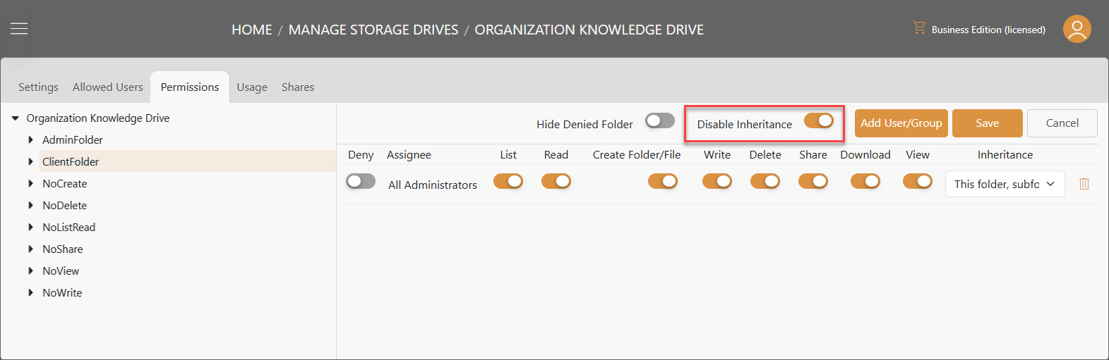 Triofox.ai Manage Permissions