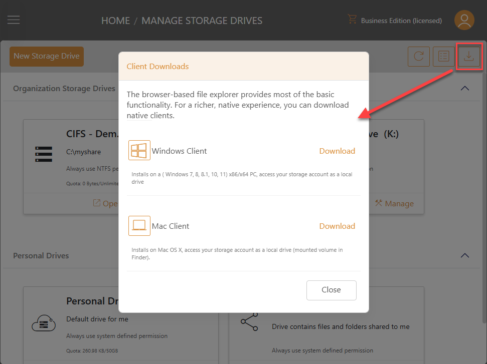 Triofox.ai Storage Drive List View
