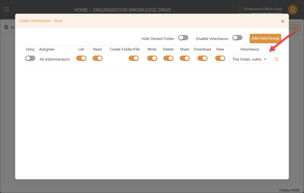Triofox.ai Folder Permissions