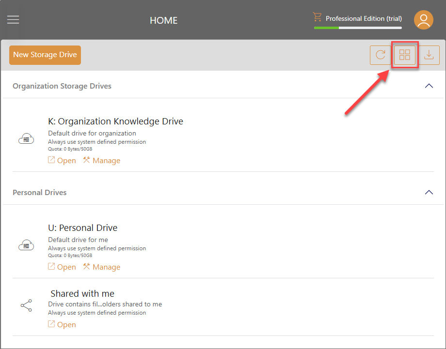 Triofox.ai Storage Drive List View