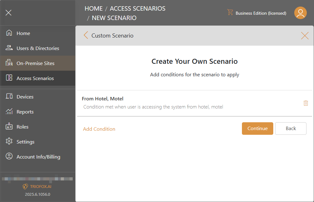 Triofox.ai New Access Scenario - Create Your Own Scenario