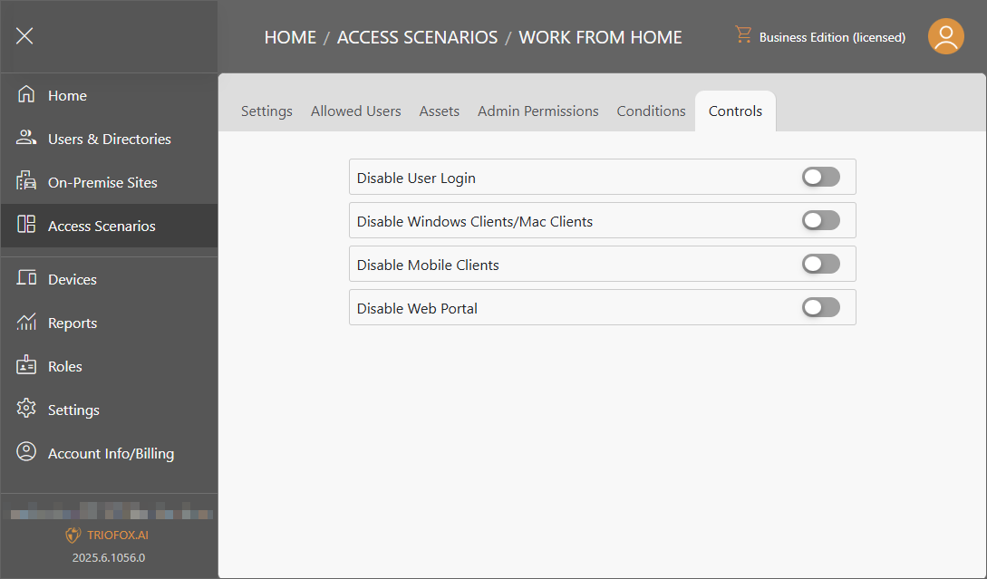 Triofox.ai Manage Access Scenario - Controls