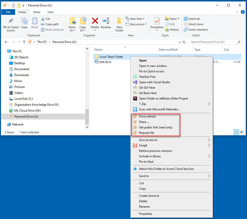 Context Menu for Folders